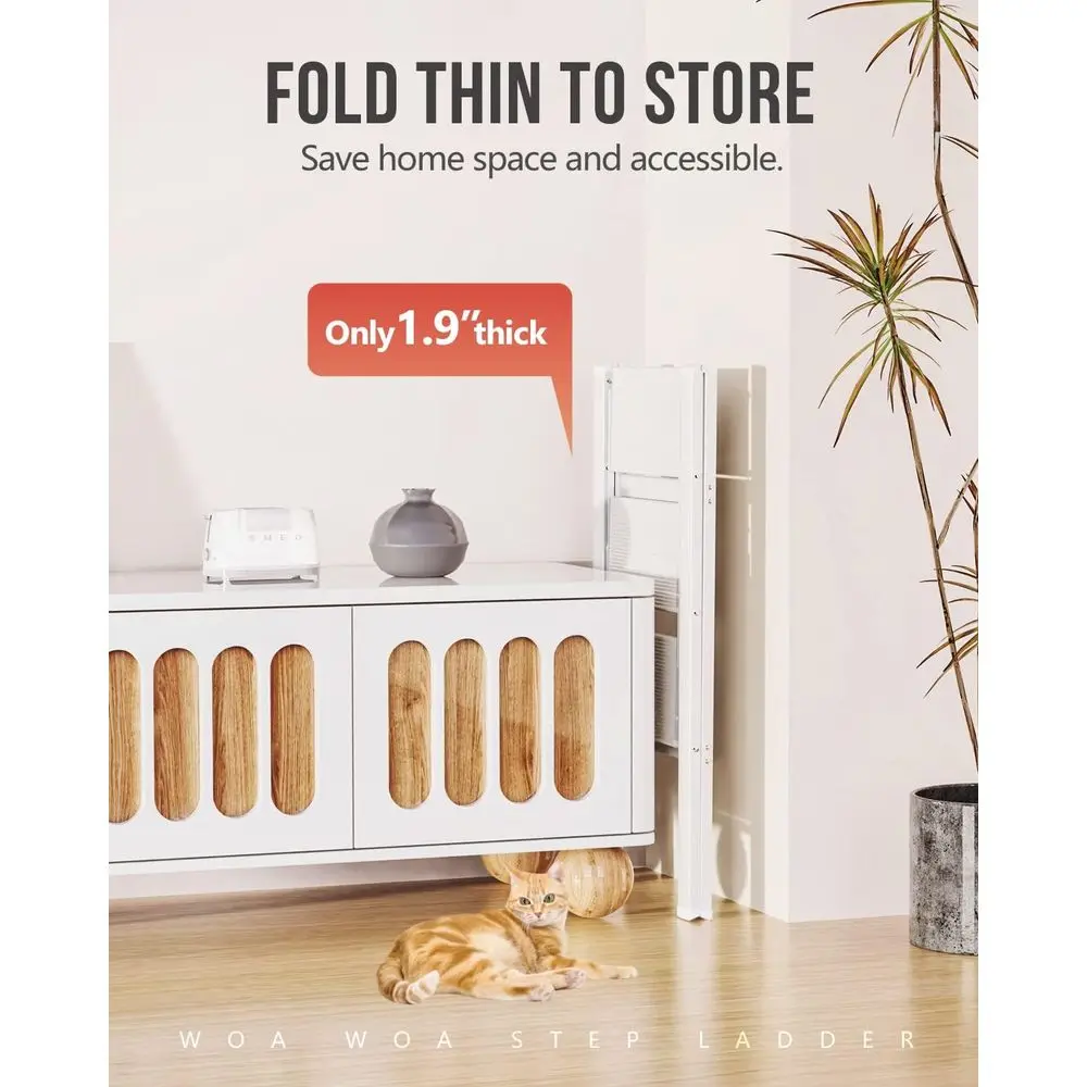 مقعد ألومنيوم قابل للطي، سلم خفيف الوزن للاستخدام المنزلي، مضاد للانزلاق، محمول، يحمل 300 رطل - أبيض #6