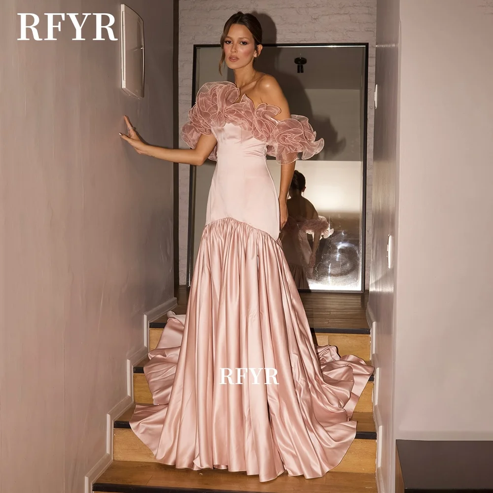 

RFYR Off Shoulder Prom Dress Ruffled Evening Dress Trumpet Formal Occasion Dress with Pleats فساتين مناسبة رسمية Customized