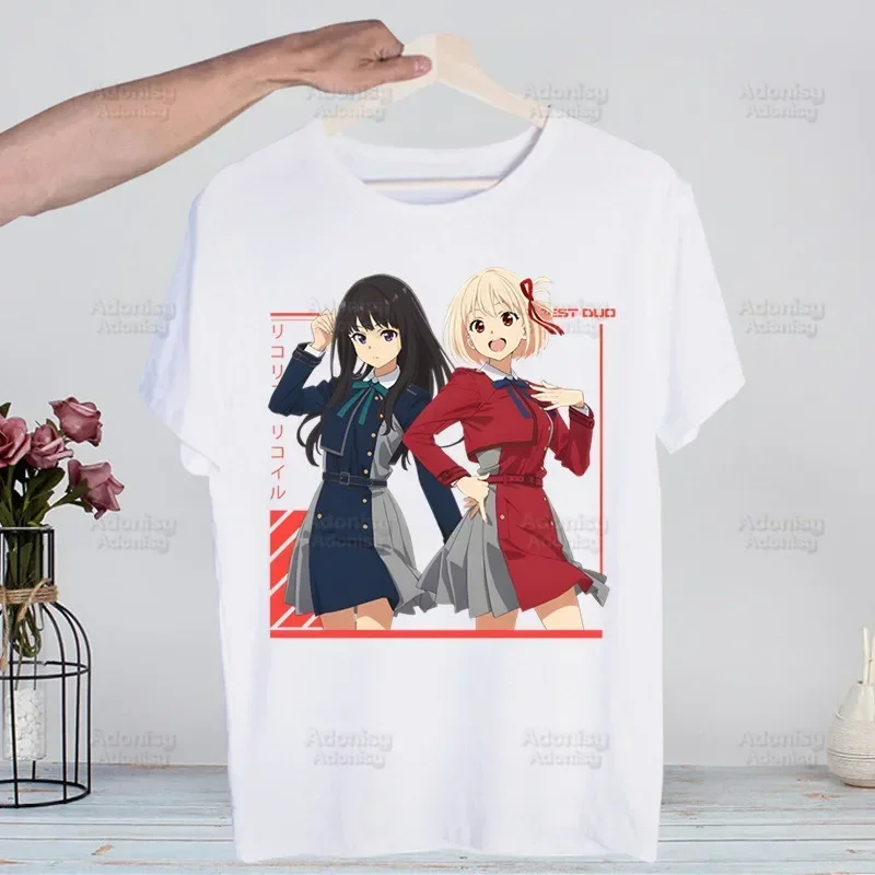 Lycoris Recoil Printing Street Style Casual Short Sleeve Men Majima Chisato Nishikigi Takina T Shirt O-neck Tshirt Male T-shirt