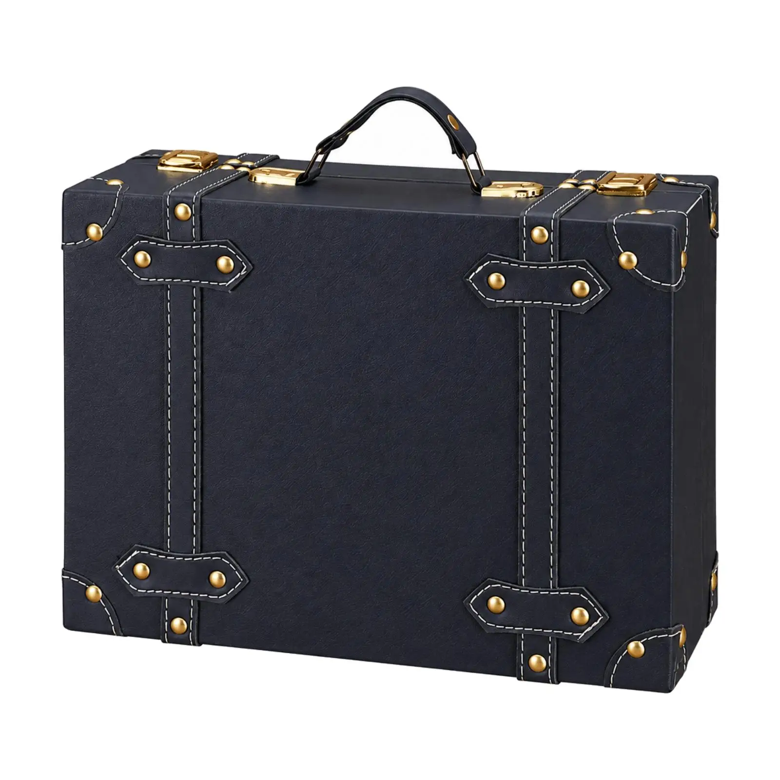Vintage Style Leather Storage Suitcase Compact Organizer Box with Metal Clasp for Travel Jewelry Home Decor and Display Use