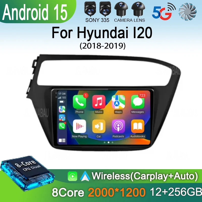 Android 15 Carplay Auto Car Radio For Hyundai I20 2018 2019 GPS Multimedia Player Stereo Video Head Unit 360 Camera 4G+WiFi DSP