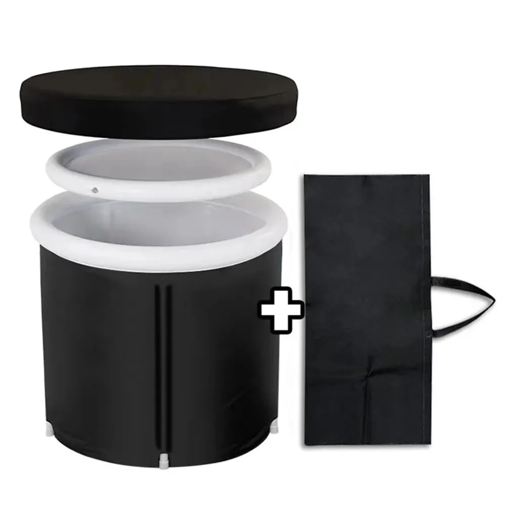 75 * 75  without lid Shower Bucket Ice Bath Bucket Thickened Adult Foldable Bathtub with Lid Optional Bathtub for Adults
