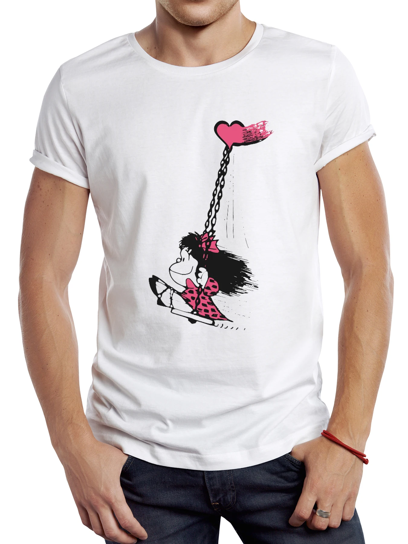 

FPACE Funny Love Mafalda T Shirt Short Sleeve Cartoon La Mente Printed Harajuku Music Girl Tshirt Tops Men's T-shirt Streetwear