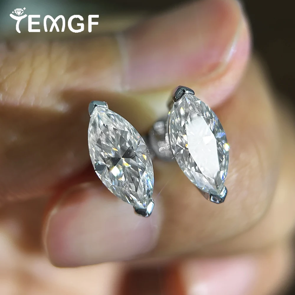 

TEMGF Marquise Cut Moissanite Studs Earrings Simple 925 Pure Silver Earrings for Women Girl Daily Commuting Wearing Fine Jewelry