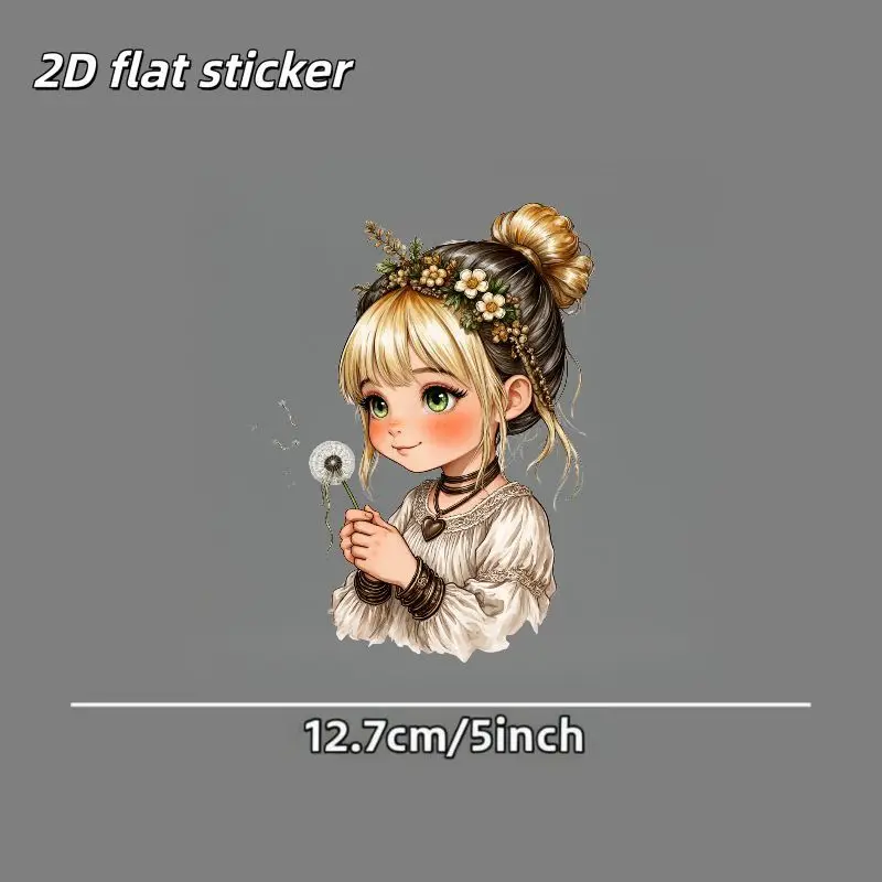 1Pc 2D Flat Cute Flower Fairy Vinyl Sticker, Waterproof Decal for Car Window Body Smooth Surface Decor, Holiday Gift