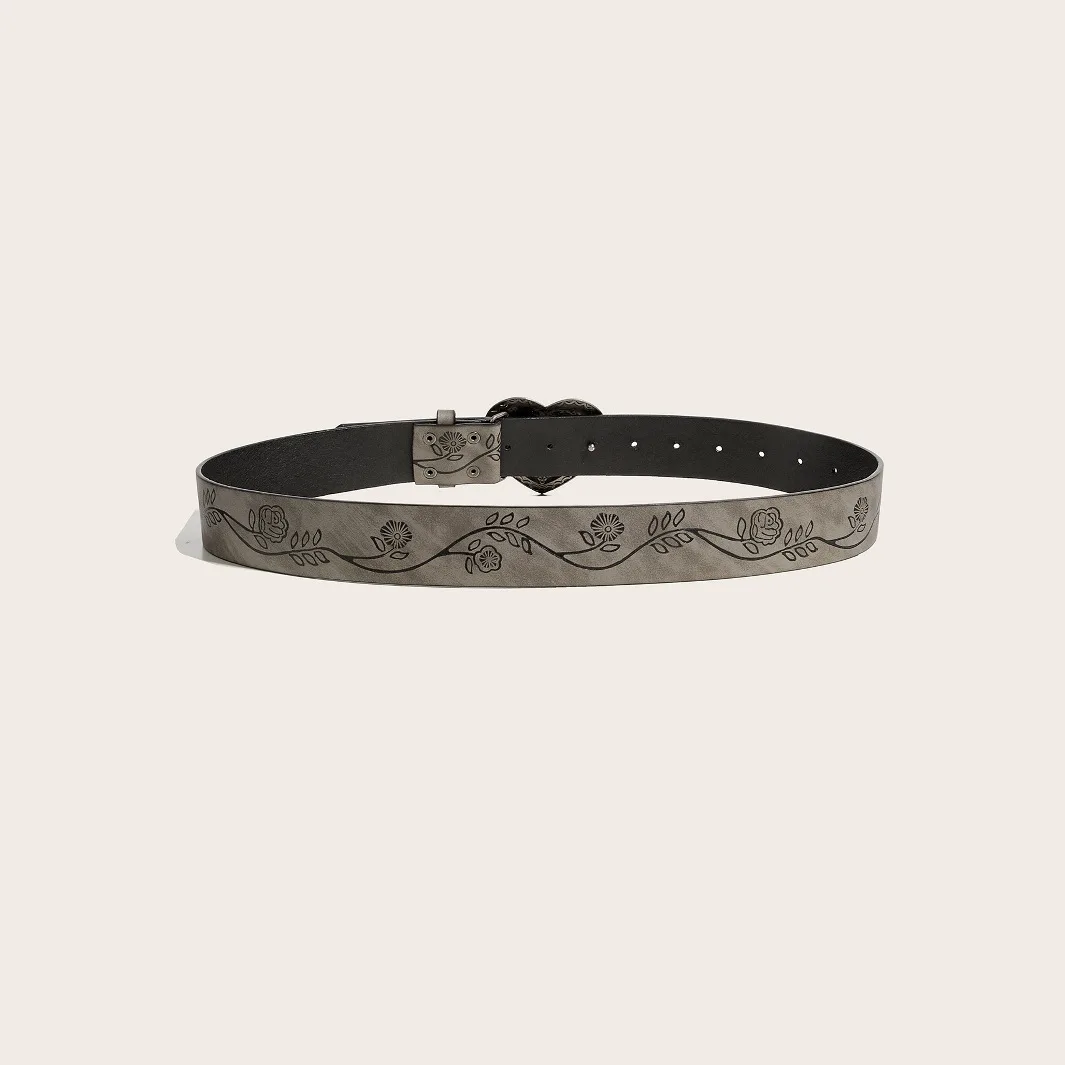 A Y2k Belt Heart Love Buckle Pattern PU Leather Gothic Vintage U2 K Belt Fashionable Casual Jeans