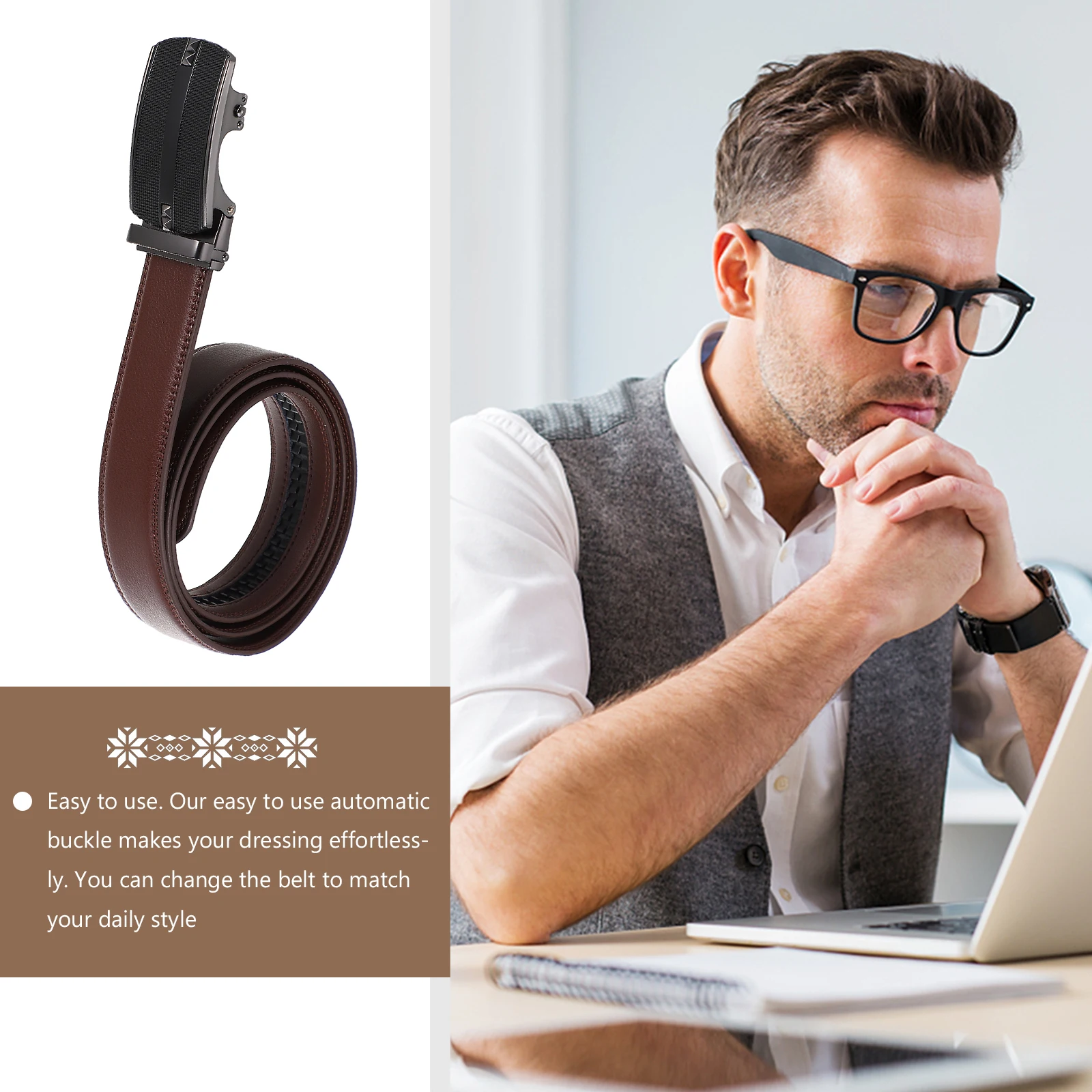 

Automatic Buckle Men Waistb Durable Waistb Male Business Fashion Gentlemen Daily Style Adjustable Fit