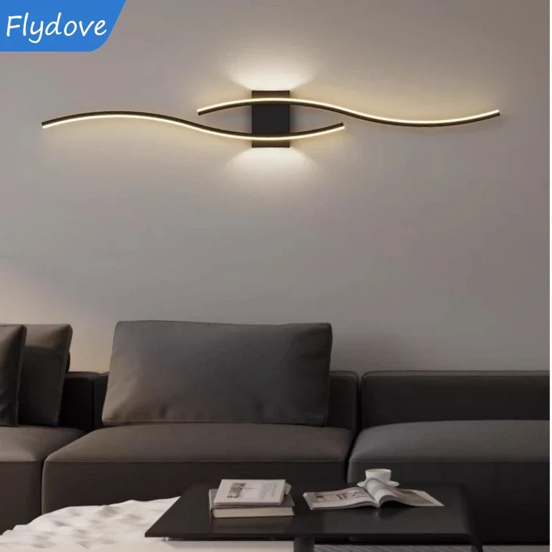 Nordic Modern Long Strip LED Wall Lamp Living Room Bedroom Bedside Aisle Kitchen Background Light Home Decor Indoor Lighting