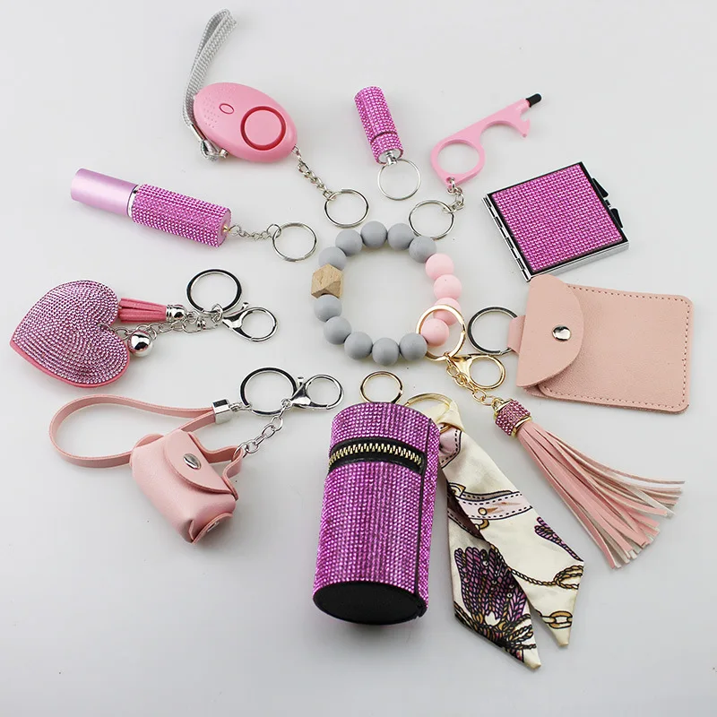 Women's Self Defense Personal Alarms Keychain Window Breaker Bottle Opener Storage Bag Set Multifunction Keychain