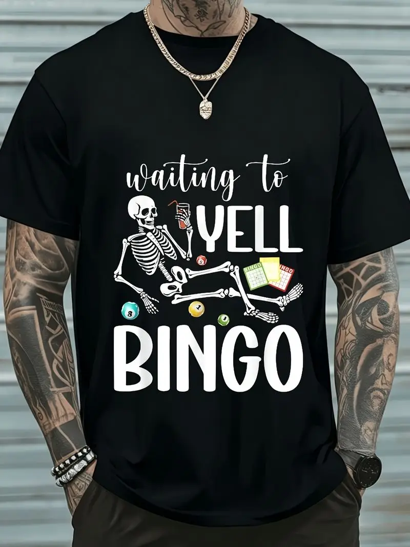 Waiting To Yell Bingo Lover Bingo Player Bingo Enthusiasts T-Shirt Retro Casual Crew Neck Printed Tee Gift For Friends Fun