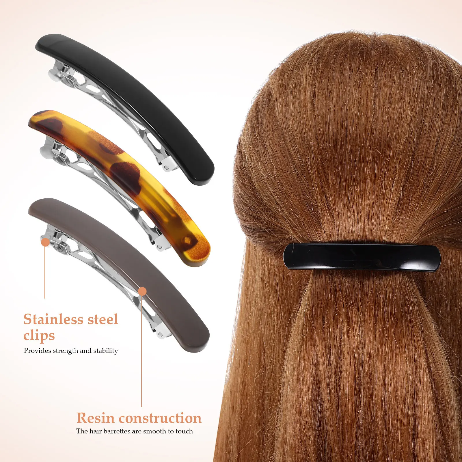 3Pcs Hair Snap Barrettes Resin Texture Stainless Steel Clip Strength Multi Color Versatile French Barrette Clips Women Hair