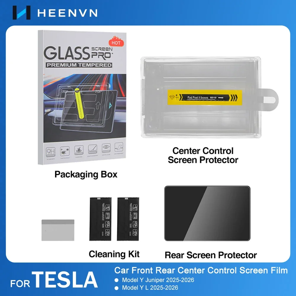 16inch Dust-Free Chamber Tempered Glass Protector for Tesla Model Y Juniper,Model Y L 2026 Front Rear Center Control Screen Film