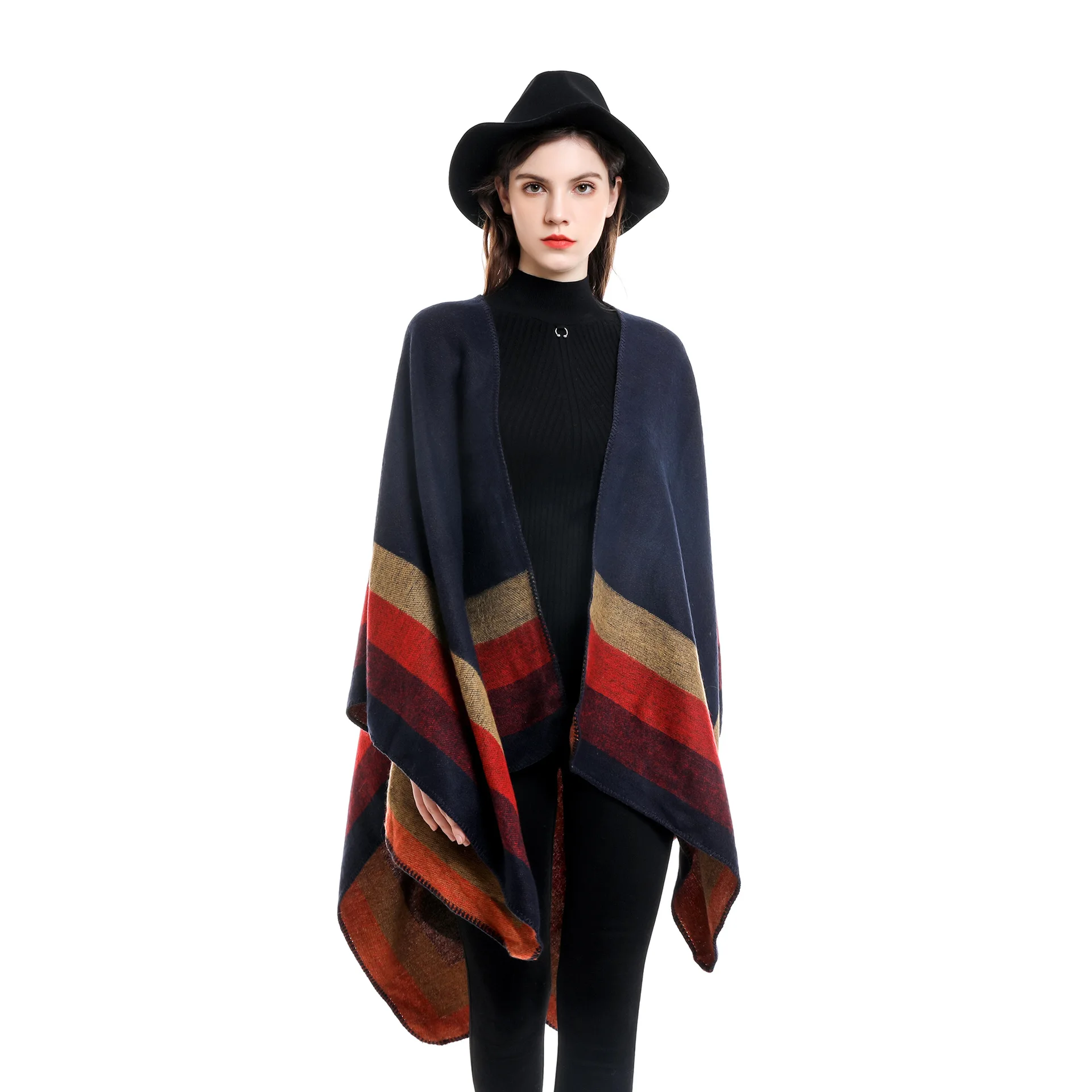 2024 New Fashion Winter Warm Plaid Ponchos And Capes For Women Oversized Shawls and Wraps Cashmere Pashmina Female Bufanda Mujer