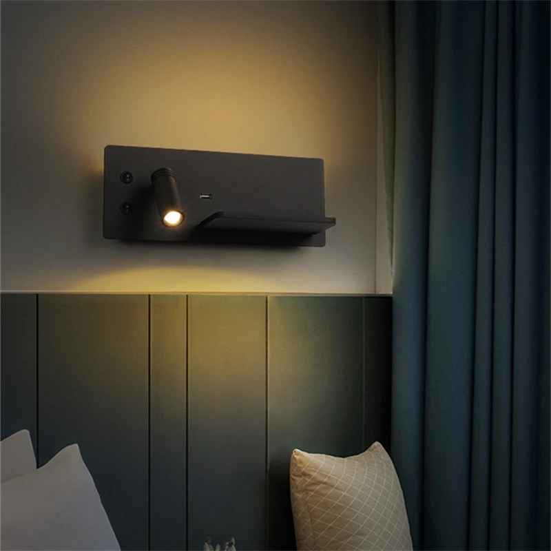 Modern minimalist LED wall lamp creative Nordic bedroom USB wireless charging bedside lamp living room background wall lamp