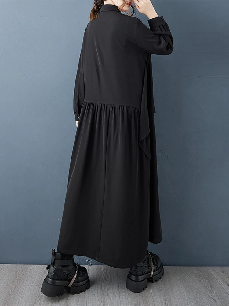 NYFS 2025 Herbst Neue Lose plus Größe Vintage Patchwork Hemd Kleid Robe Langarm frauen Kleider