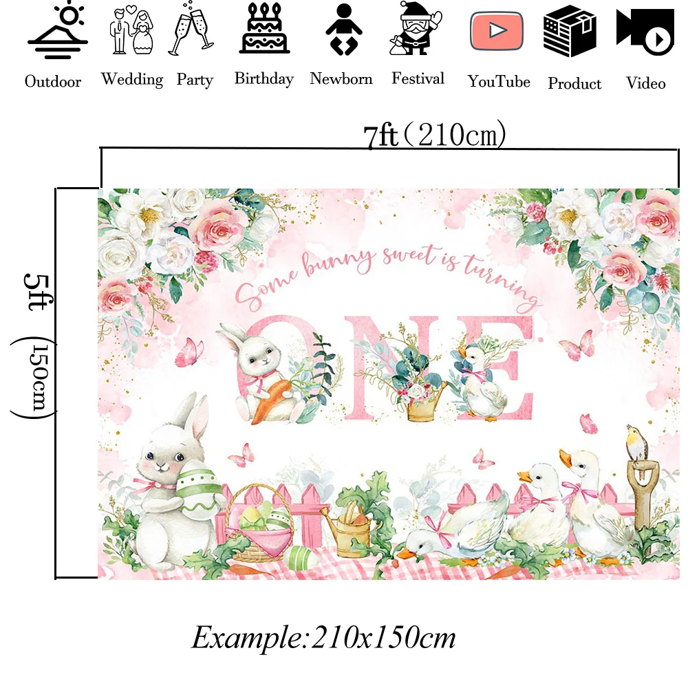 Fondo de fiesta de cumpleaños para niños y niñas, decoración de flores, huevos, Photobooth