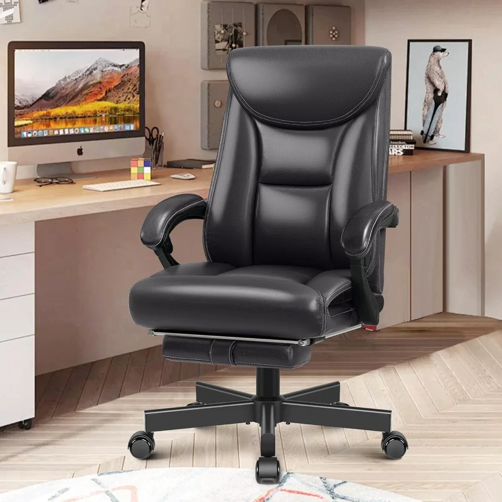 

Ergonomic Office Chair, Big and Tall Executive Home Office Desk Chair, Shiny Leather Swivel Computer Chair with High Back, Wheel