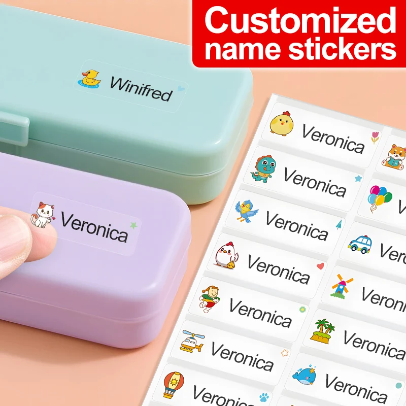 

Наклейки с именем на заказ - водонепроницаемые персонализированные этикетки для школьных принадлежностей, детские поделки и спортивные бутылки, прочные клейкие именные бирки