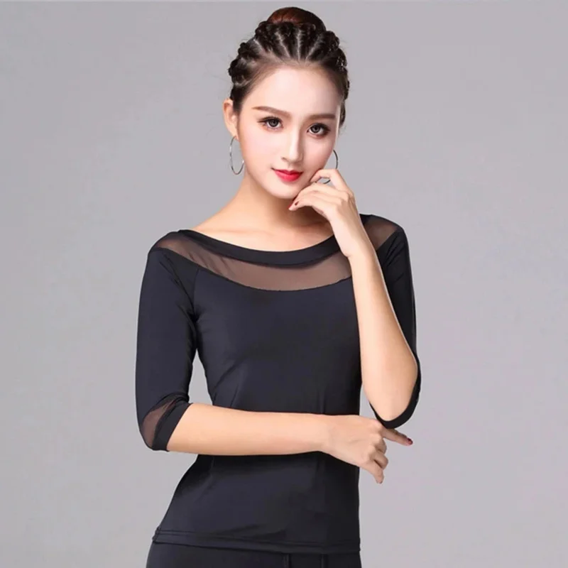 قمم الرقص اللاتينية للنساء ، قصيرة الأكمام ، خليط الخصر ، فستان الرقص اللاتينية ، التانغو وتشا تشا القماش ، قميص الأداء للفتيات