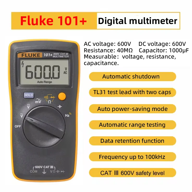 Genuine Fluke 101/101+/101 Kit Digital Multimeter Auto Range CAT III 600V Professional Electrician Measuring Tool