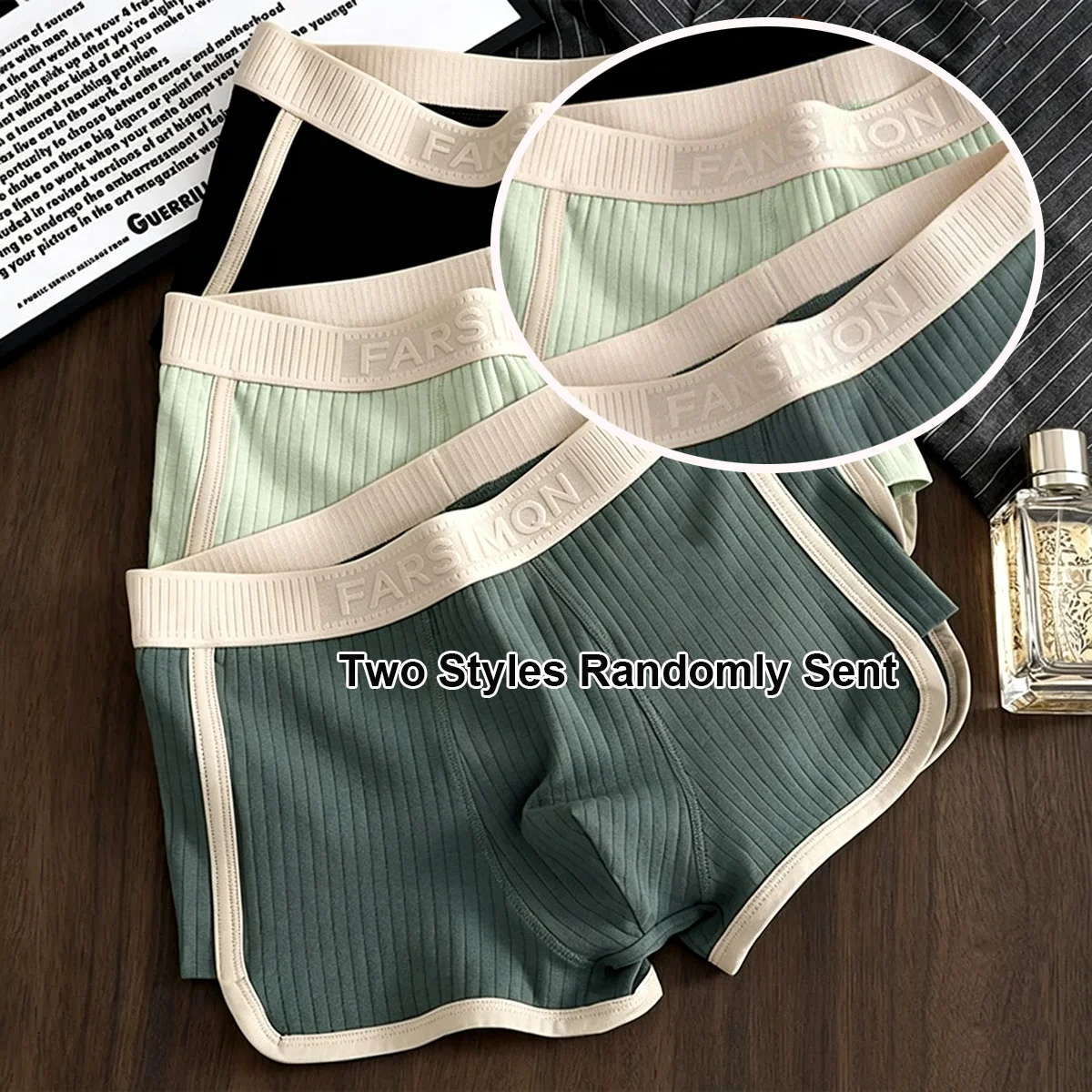 3er-Pack Baumwoll-Boxershorts für Herren, einfarbig gestreift, sexy, atmungsaktiv, mit Mesh-Zwickel, hochelastischer, breiter Bund – Detail 2