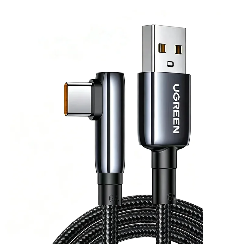 Кабель UGREEN USB-C - Type-C 6A для быстрой зарядки, угловой, 1.5 м, с углом 90 градусов, L-образный, для игровых устройств