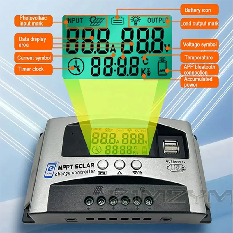 MPPT 12V 24V 36V 48V Auto Solar Charge Controller LCD Display Mobile APP Control  Bluetooth Regulator for Solar Panel