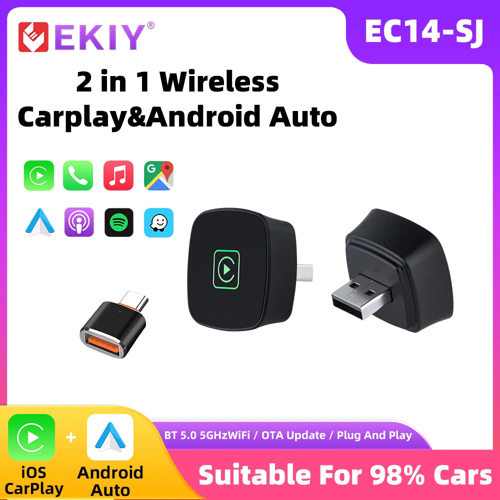 

EKIY 2 в 1, автомобильный Ai Box, беспроводной Carplay, беспроводной Android Auto Box, беспроводной адаптер Carplay OEM ODM Carplay Smart Box Ai Box