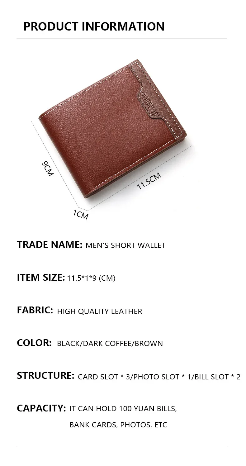 Vintage Men Leather Wallet Short Slim Male Purses Money Credit Card Holders Men Wallet Money Bag