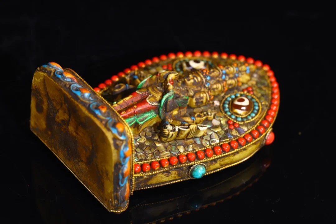 

5-дюймовая непальская народная мозаика из старинной кости яка, бусина-гемм gZi, ракушка, 1000-рукая Гуаньинь, для буддийских ниш, храмов и городских домов