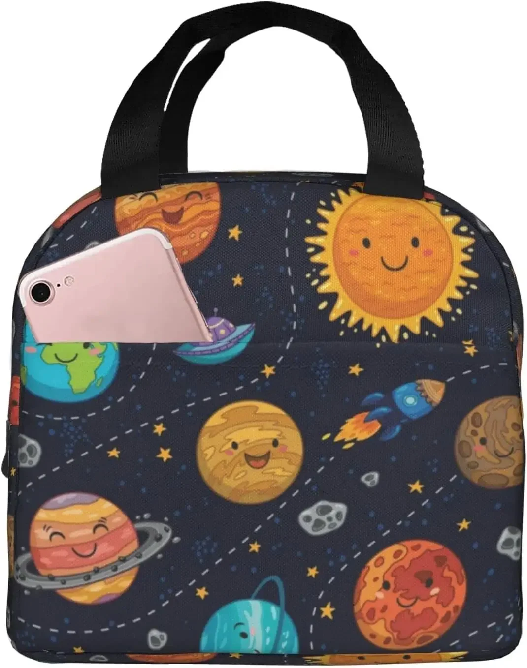 Space Planet Insulated Lunch Bag for Kids Solar System Lunch Box Universe Galaxy Cooler Bag for Boys Girls School Travel Picnic