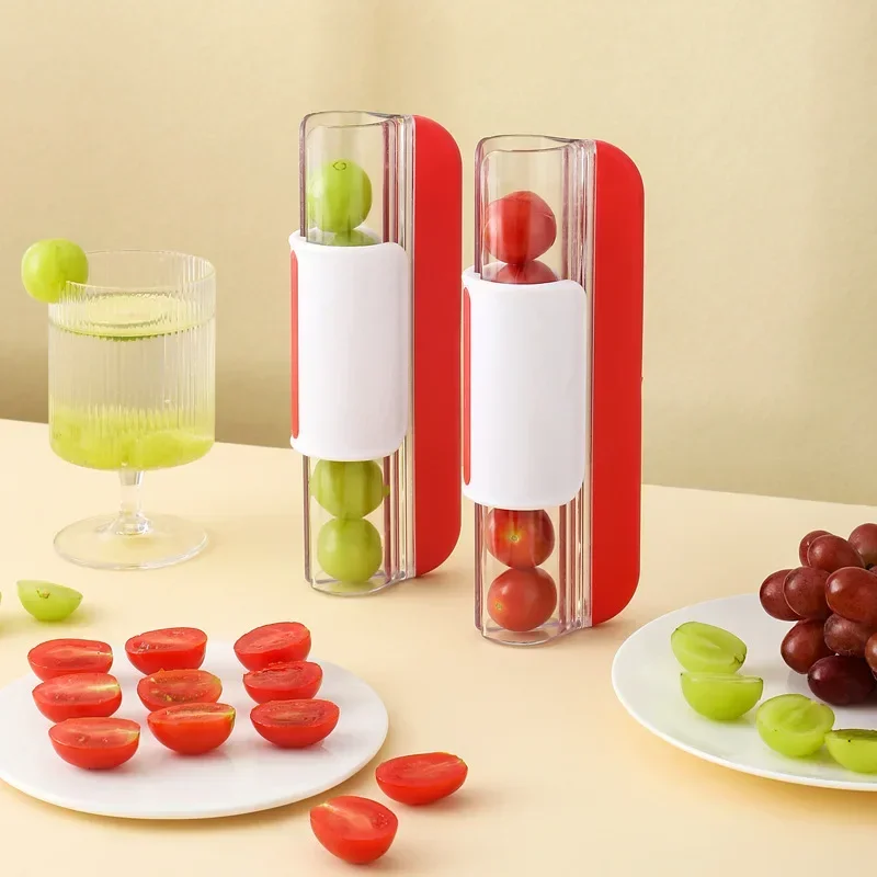 High Quality Plastic Handle Stainless Blade Cherry Tomato Slicer Grape Cutter Manual Fruit Vegetable Salad Ingredient Splitter