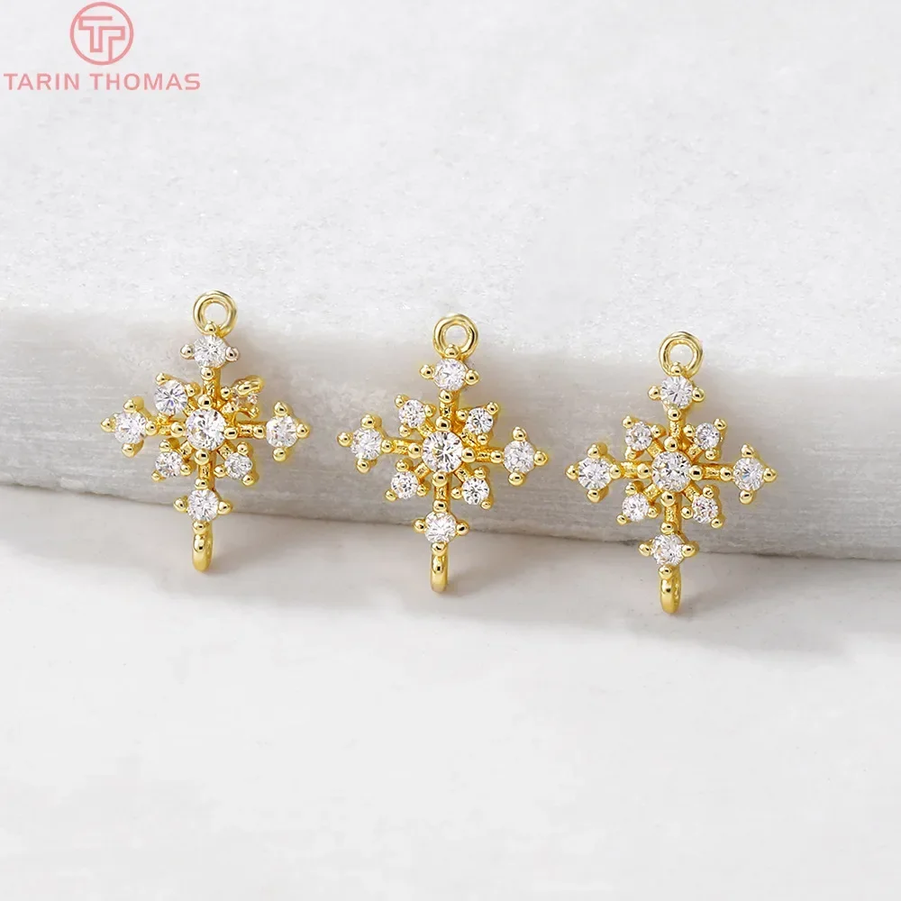 

(1282)4PCS 10x13MM Hole 1MM 24K Gold Color Brass with Zircon Square Connector Charm Pendants High Quality Diy Jewelry Accessorie