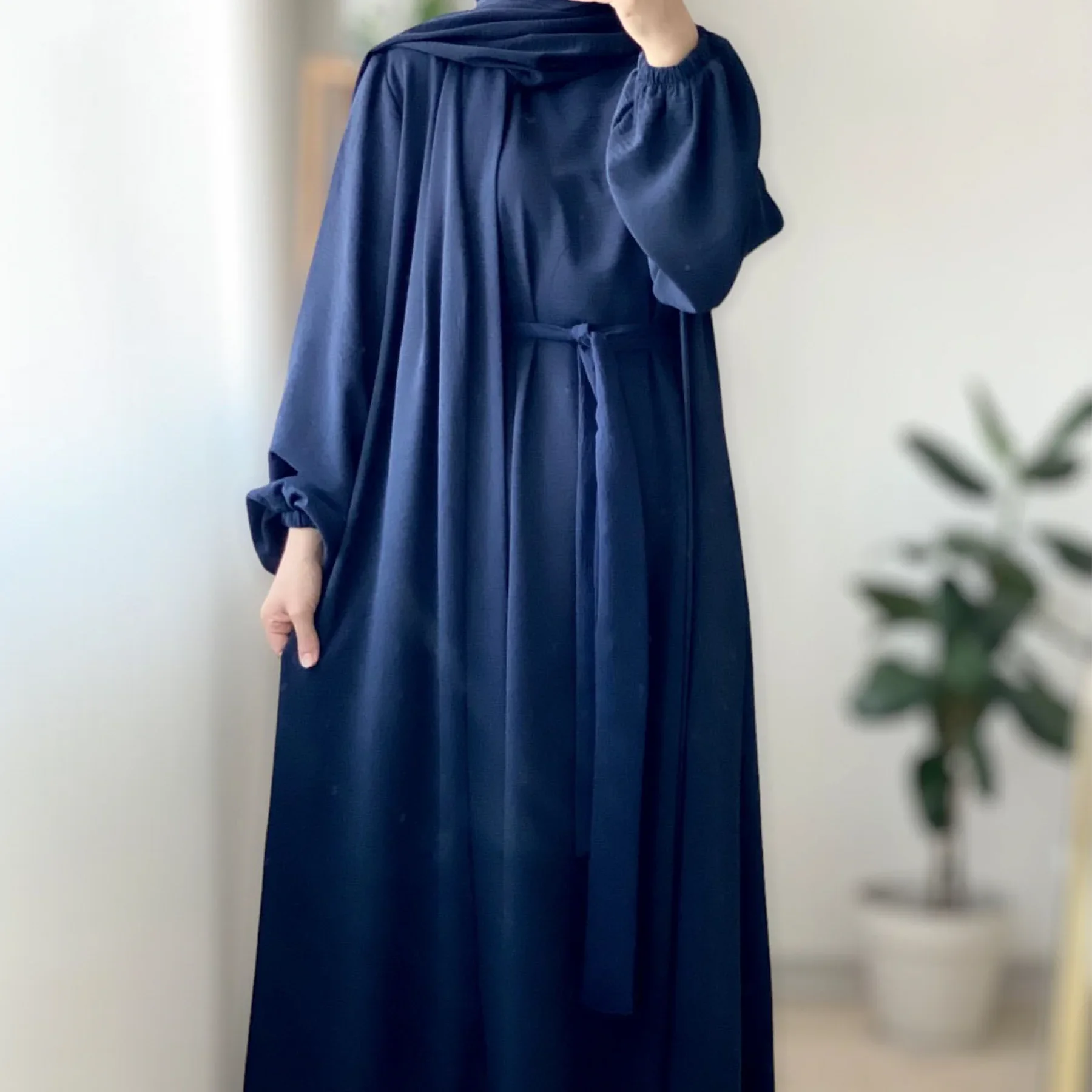 Kimono Abaya y vestido interior a juego para mujer, conjunto musulmán de lujo de Dubái, Ramadán, Mangas de globo, arrugas, traje islámico, caftán, 2