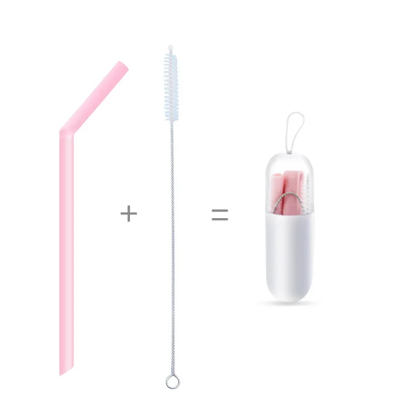 Reusable Silicone Drinking Straws Creative milk straws Sturdy Bent  Straw Cleaning Brush Bar Party Accessory Solid Color