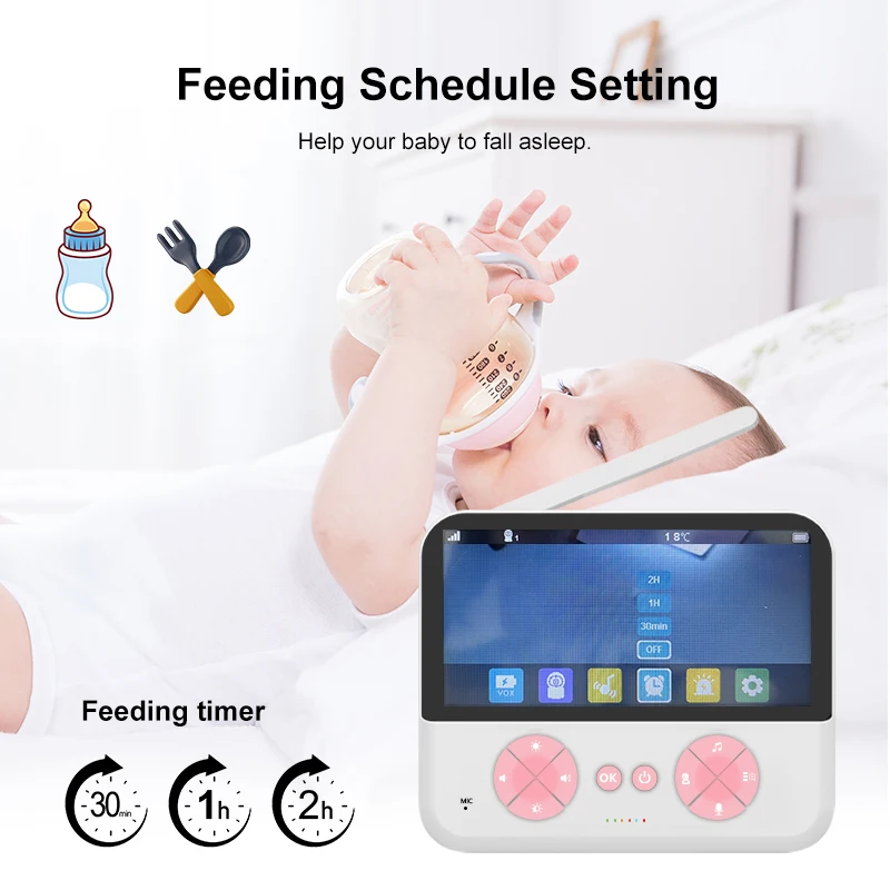 5 "Hd Babyfoon 3000Mah Grote Capaciteit 720P Stem Intercom Temperatuur En Vochtigheid Detectie Timing Borstvoeding Herinnering