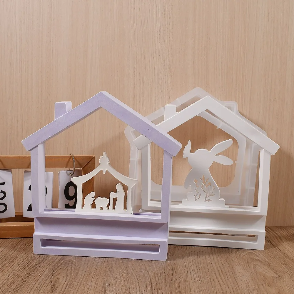 Large House Plug-in Silicone Mold Gypsum Cement Ornament Mold Making Tools Construction Mould Resin Drop Glue Pendant Mould
