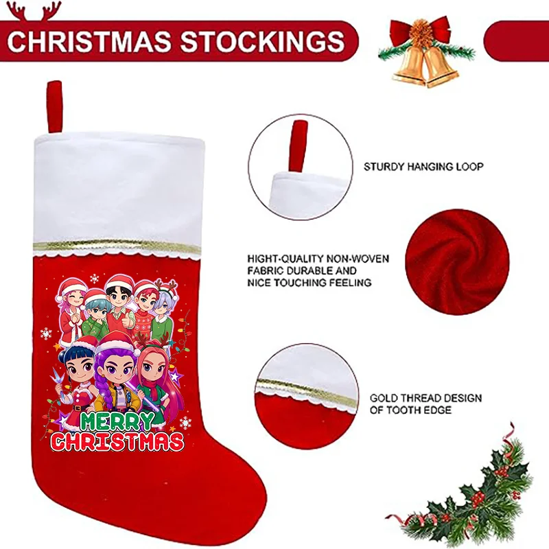 

KPop Охотники на демонов Рождественские носки с героями мультфильмов аниме милые носки Huntrix Rumi для мальчиков и девочек сумка для хранения конфет украшения для дома детский подарок