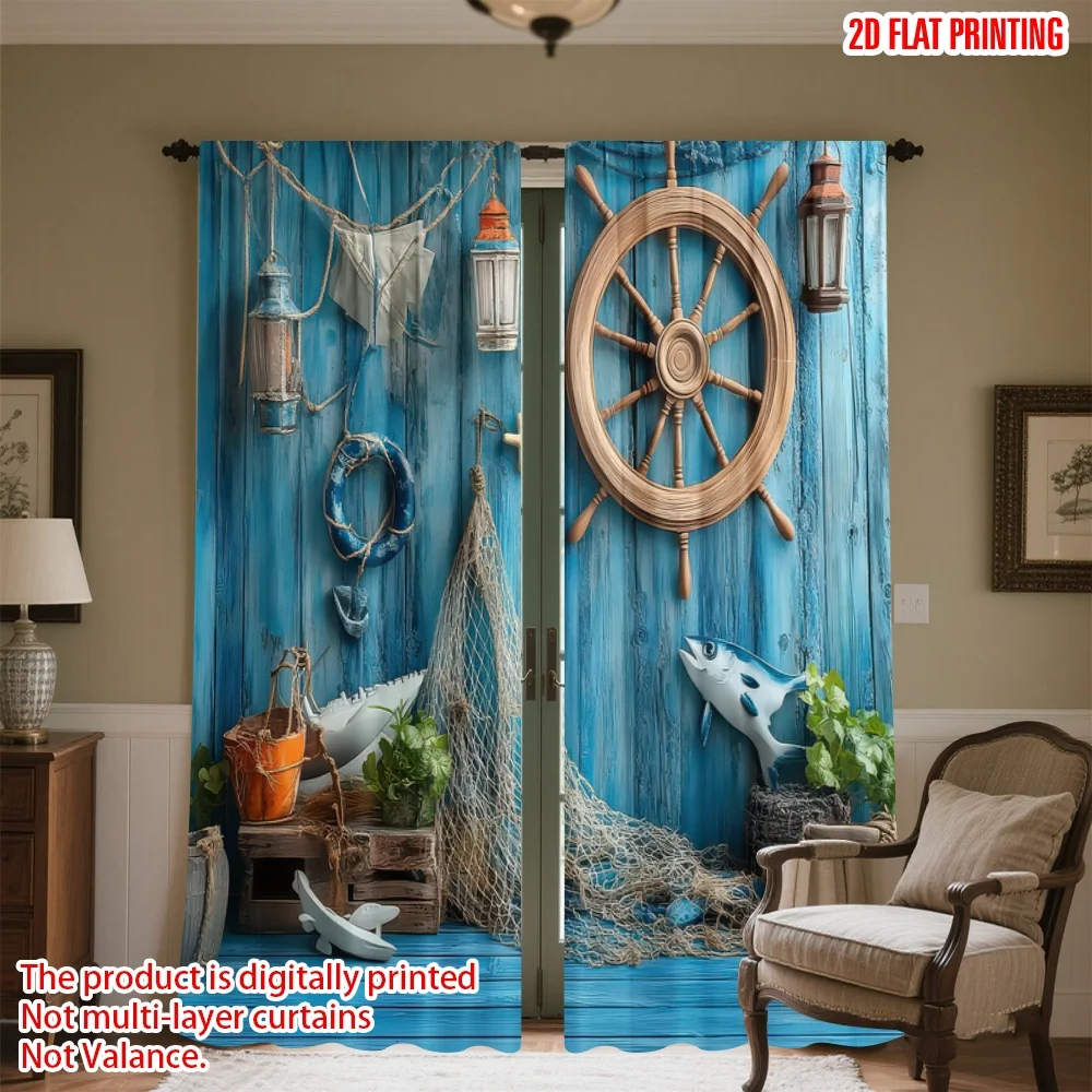

2D flat printing 2pcs Window Drapes Nautical Wall Digital Printed Polyester Drapes Holiday Decorations for New Year Celebrations