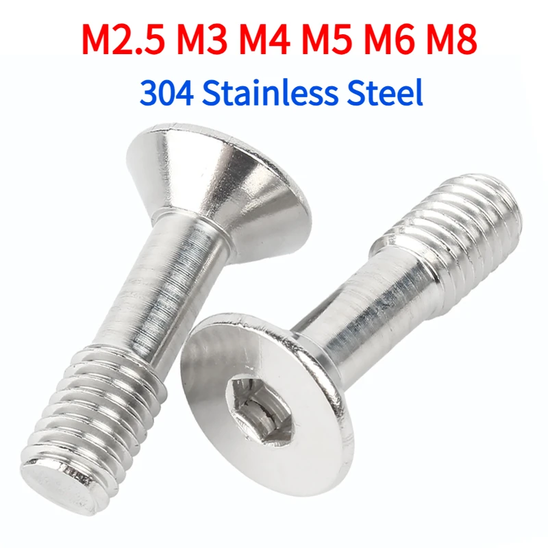 Vis à tête plate hexagonale en acier inoxydable 304, 1 à 10 pièces, M2.5 M3 M4 M5 M6 M8, vis à tête Allen CSK pour panneaux