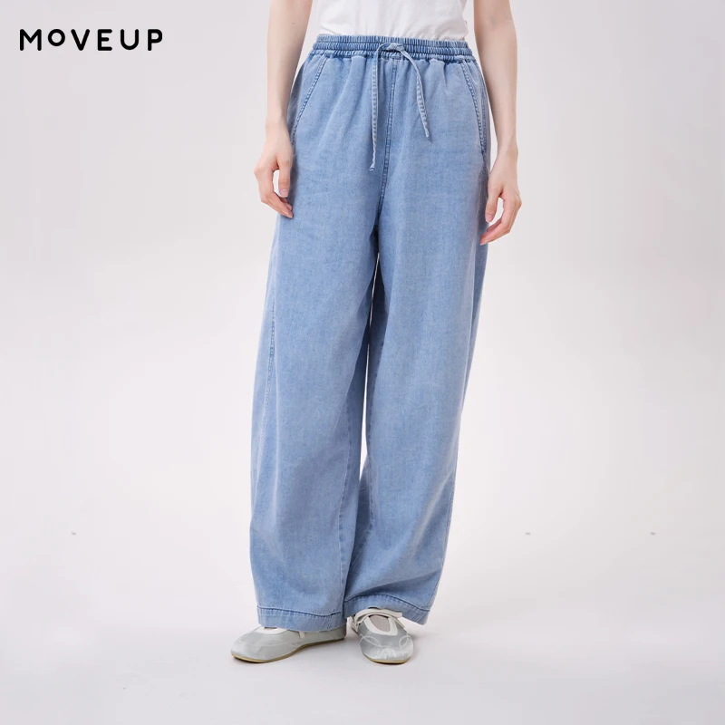MOVEUP Curved Cut Jeans 2026 Summer Cool Antibacterial Thin Fabric Pants Loose Straight Wide Leg Casual Denim Trousers 3ELX40333