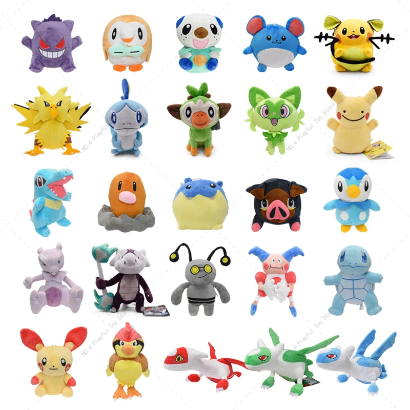 Pokemon Plush Mewtwo Pidgeotto Rowlet Sprigatito Squirtle Zapdos Gengar Gimmighoul Latios Totodile Diglett Oshawott Doll Toys