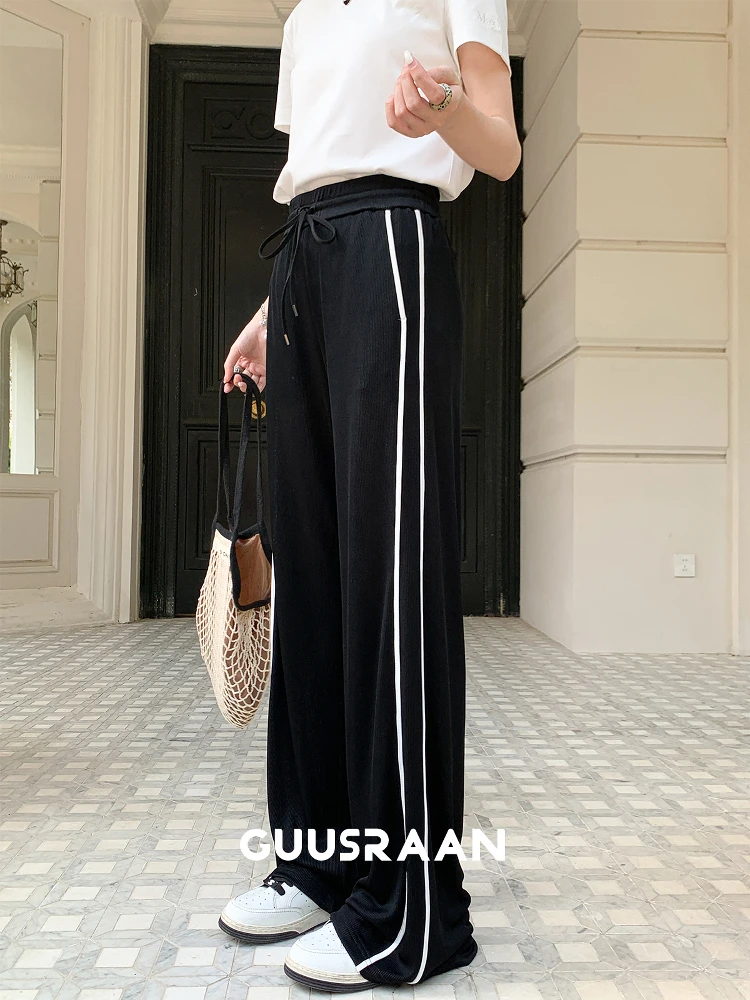 

Pain-Free Slimming Wide Leg Pants Women's Satin adow Elastic Acid Cool Summer Pants High Waist Long Leg Faion Commute Sle