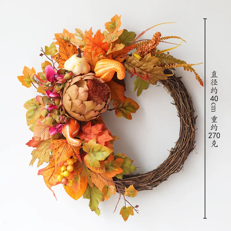 Amazon Maple Leaf Vine Weaving Thanksgiving Wreath Door Hanging Vine Decoration Autumn Colors Gold Pumpkin Berry Vine Circle