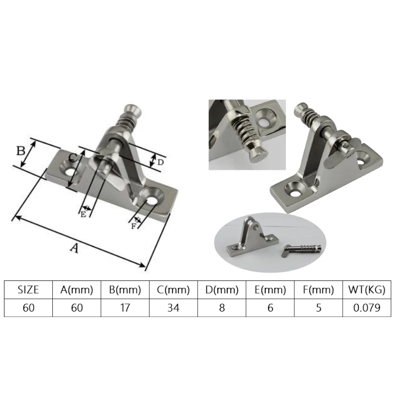 60mm Stainless Steel 316 Side Mount Deck Hinge With Quick Release Pin And Bolt Ring For Marine Boat Hardware