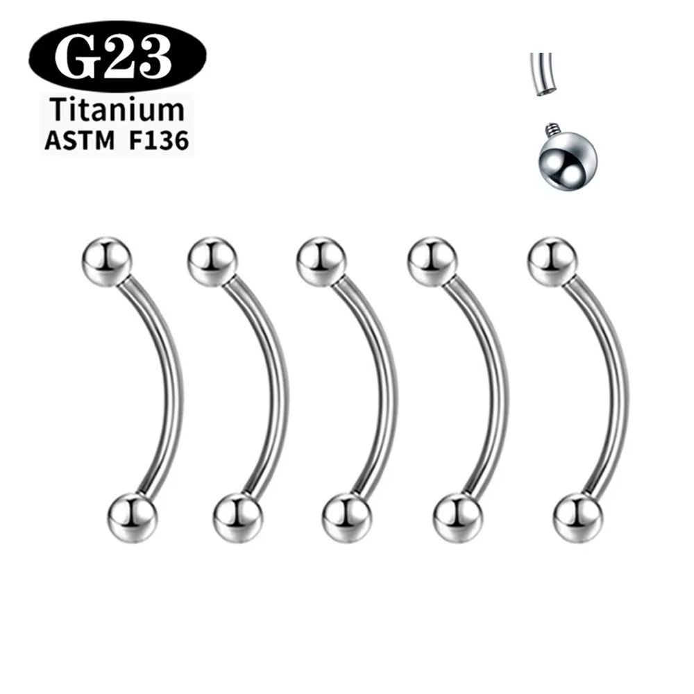 5pcs ASTM F136 Titanium banana Eyebrow Piercing Jewelry external internal thread Anodizing Ear Septum Helix Lip Tragus