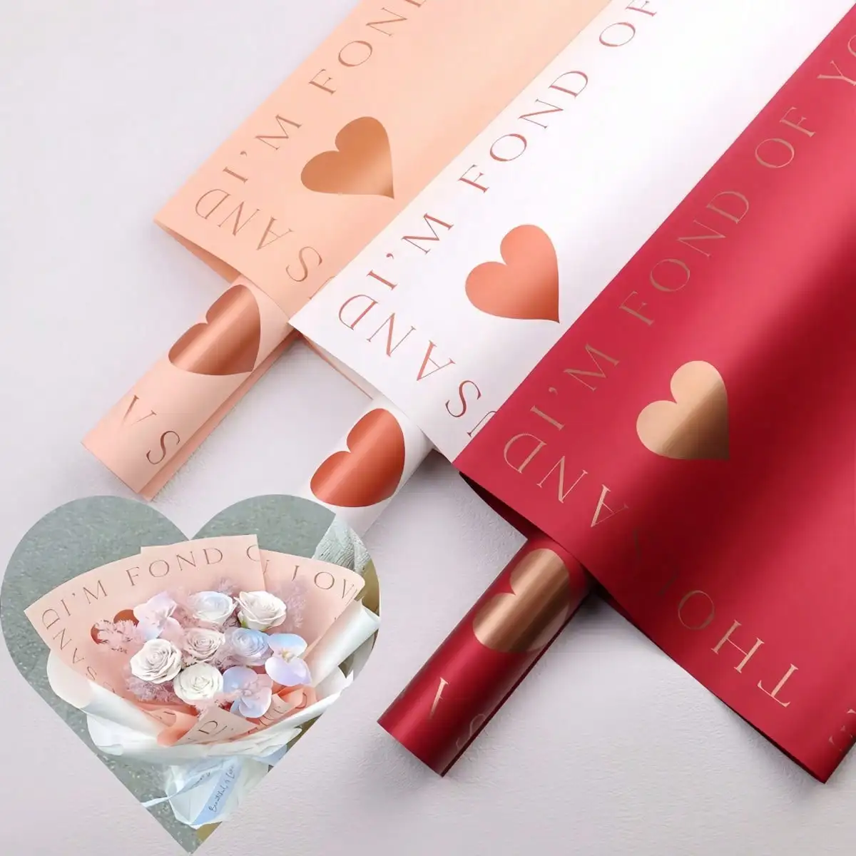 

20 Sheets/Pack Gold Foil Heart Flower Wrapping Paper, Waterproof Floral Gift Packaging for Wedding, Birthday, Valentine's Day