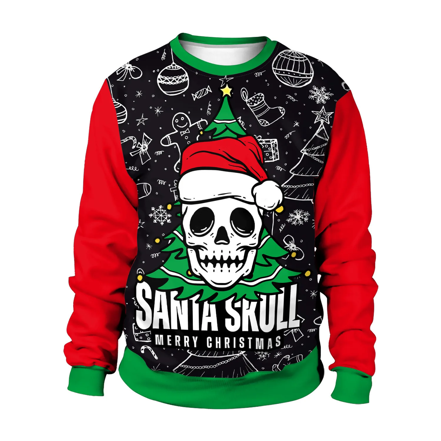 

2025 Fashion Christmas Style Skull Pattern 3D Print Polyester Men's Hoodies Funny Skeleton Santa Claus Graphic O-neck Sweatshirt