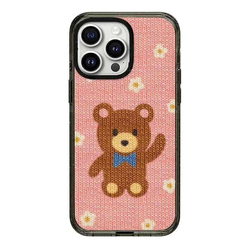 

2.0 Upgrade Acrylic Border Teddy Bear Phone Case Cover for iPhone 11 12 13 14 15 Pro Max Case for iPhone 15 Pro