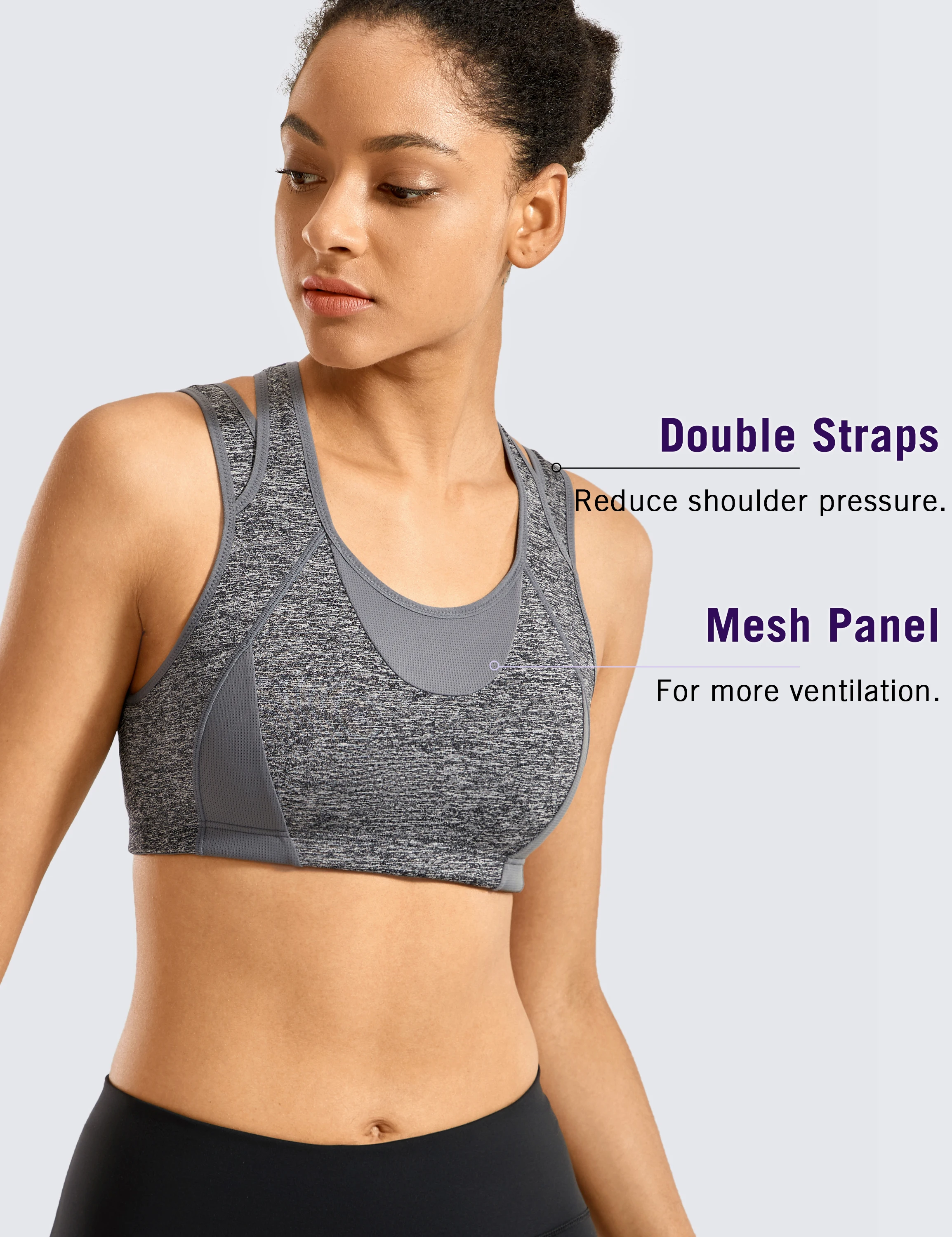 SYROKAN Women Workout Sports Bra High Impact Support Bounce Control Wirefree Mesh Racerback Top Fitness Running Athletic